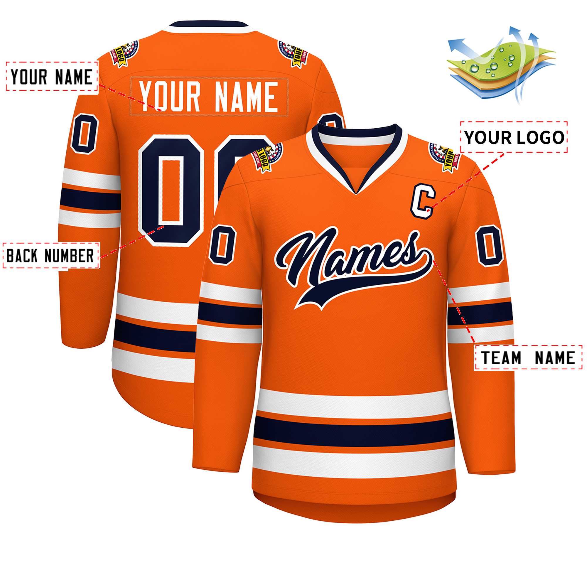 Custom Orange Navy-White Classic Style Hockey Jersey