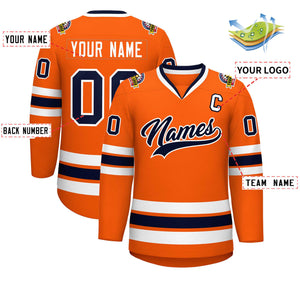 Maillot de hockey de style classique orange marine-blanc personnalisé