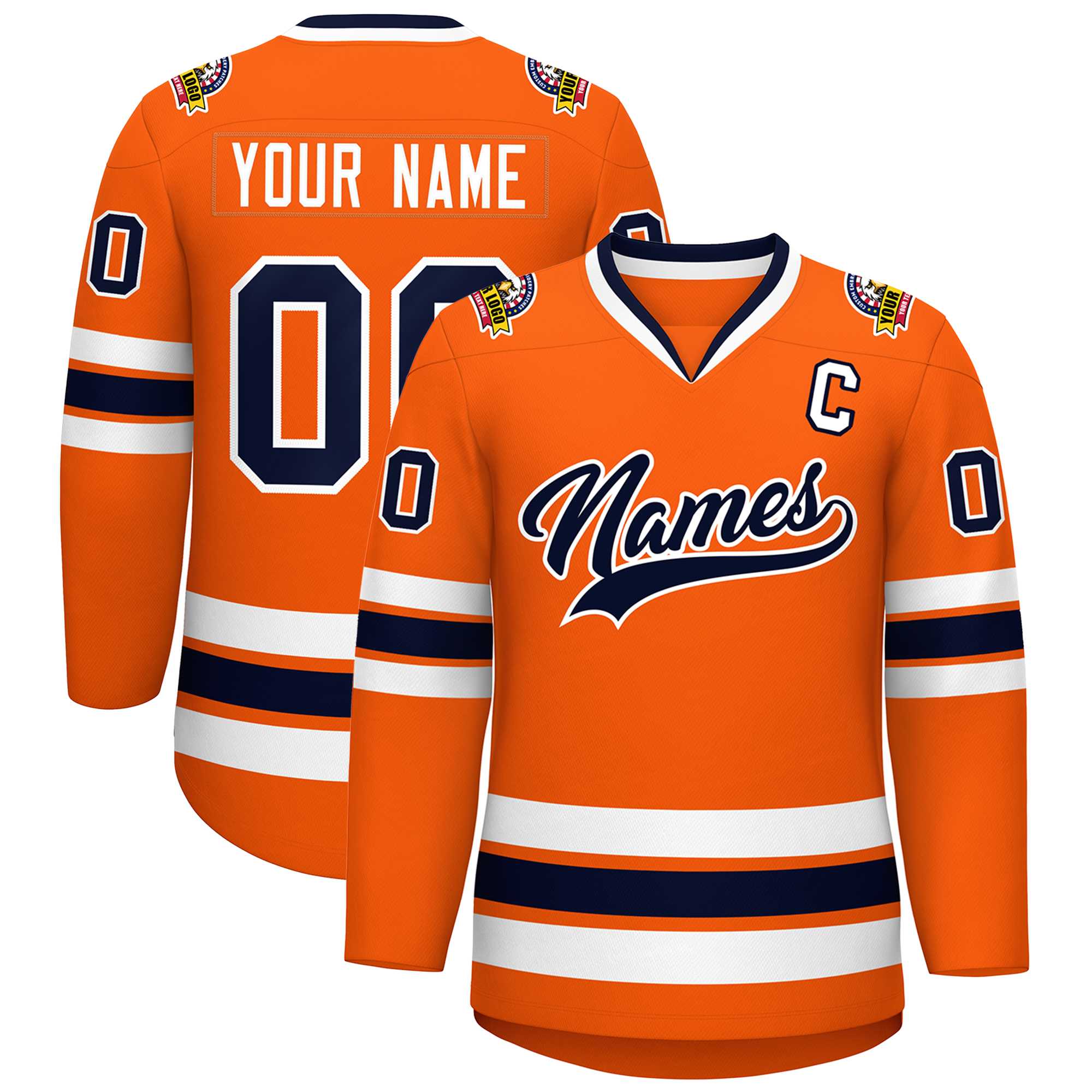 Custom Orange Navy-White Classic Style Hockey Jersey