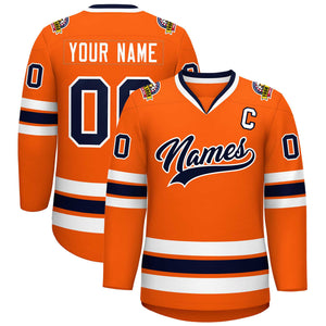 Maillot de hockey de style classique orange marine-blanc personnalisé