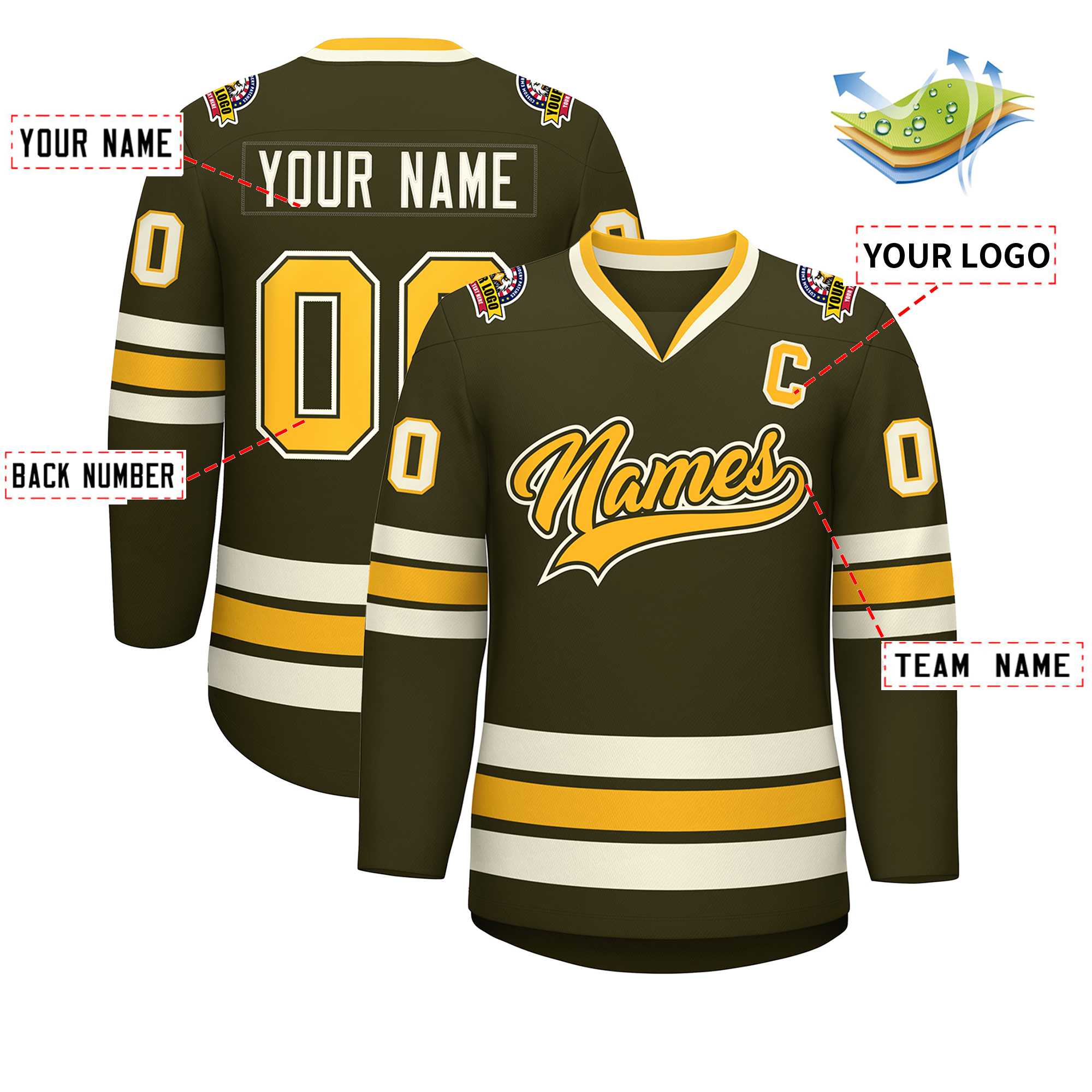 Custom Olive Gold Olive-Khaki Classic Style Hockey Jersey