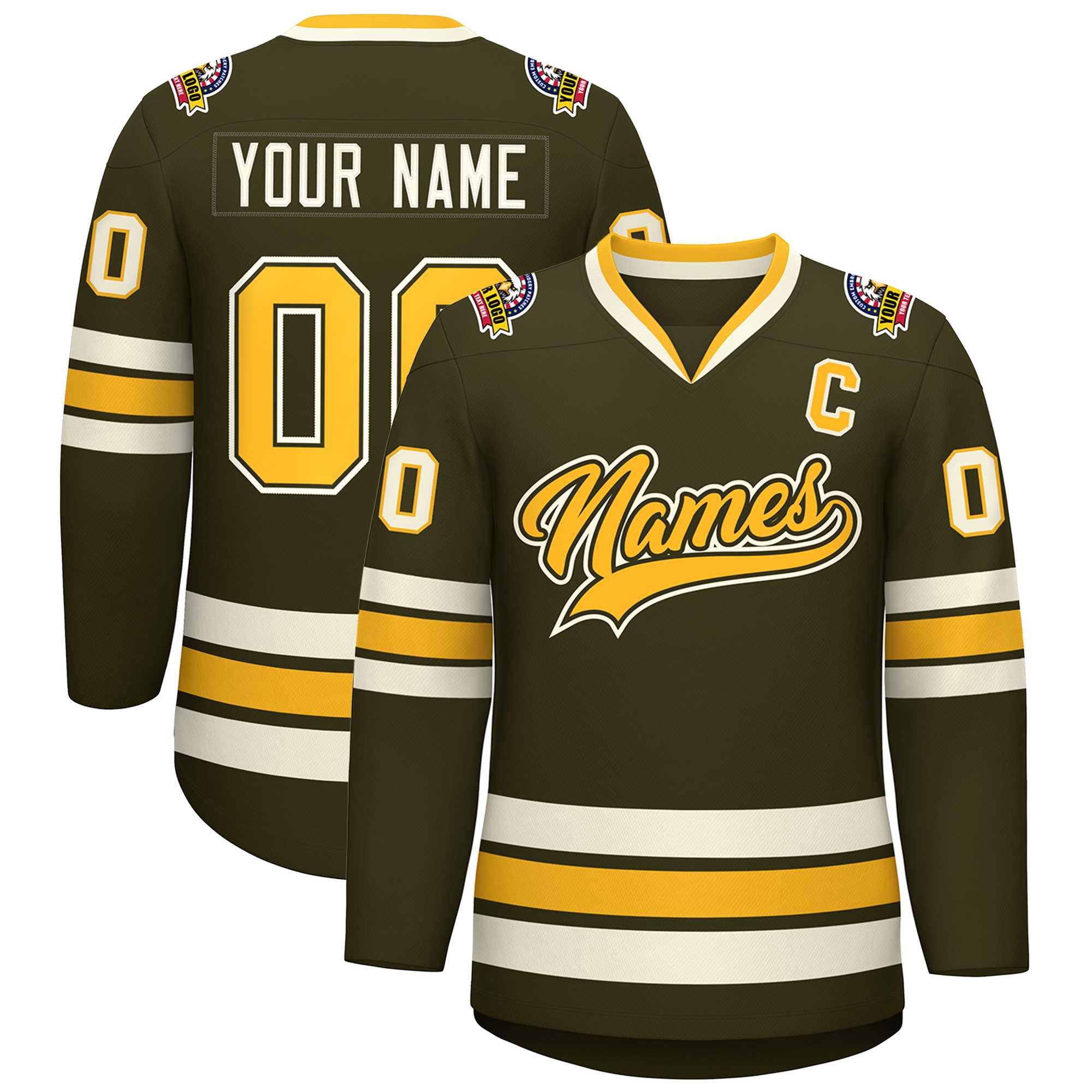 Custom Olive Gold Olive-Khaki Classic Style Hockey Jersey