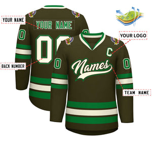 Custom Olive Khaki Olive-Kelly Green Classic Style Hockey Jersey