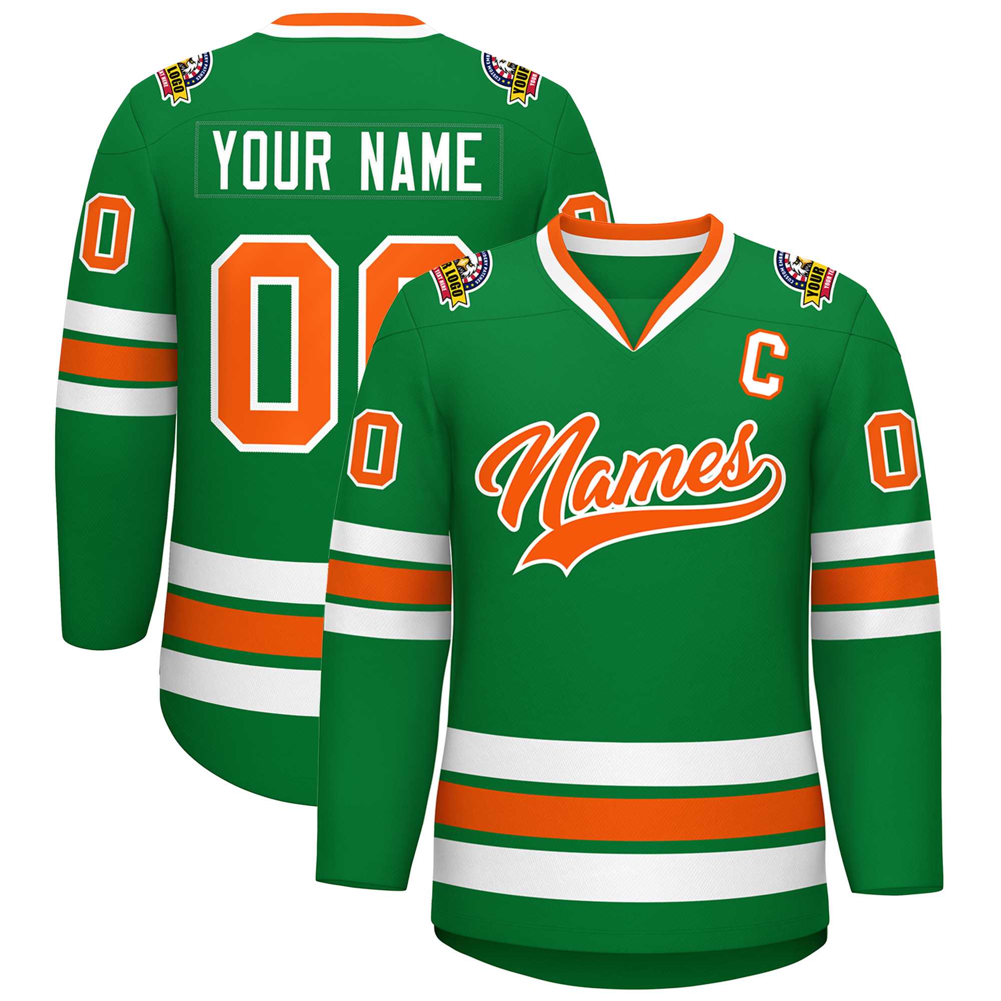 Custom Kelly Green Orange-White Classic Style Hockey Jersey