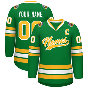 Maillot de hockey de style classique Kelly vert or-blanc personnalisé