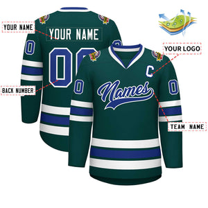 Custom Midnight Green Royal-White Classic Style Hockey Jersey