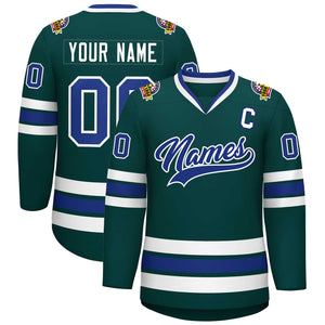 Custom Midnight Green Royal-White Classic Style Hockey Jersey