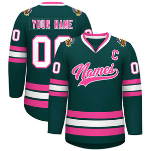 Custom Midnight Green Pink-White Classic Style Hockey Jersey