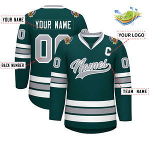 Maillot de hockey personnalisé de style classique, vert minuit, gris-blanc