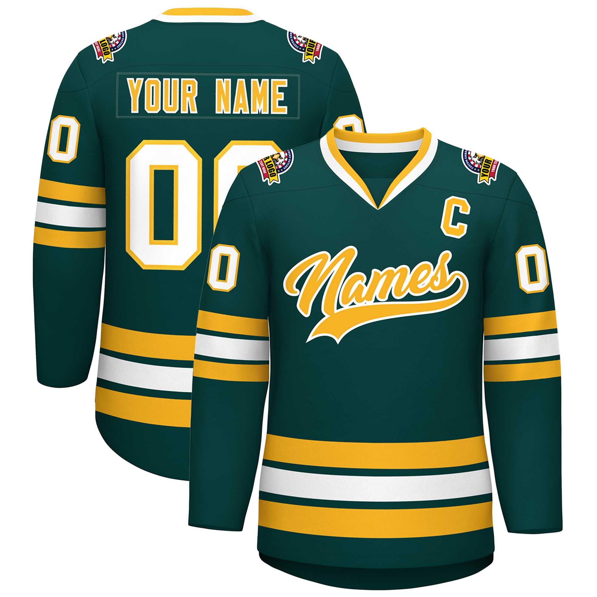 Custom Midnight Green Gold-White Classic Style Hockey Jersey