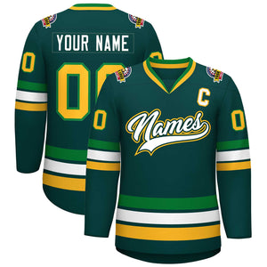 Custom Midnight Green White Kelly Green-Gold Classic Style Hockey Jersey