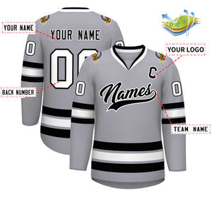 Custom Gray Black-White Classic Style Hockey Jersey