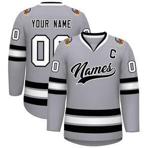 Custom Gray Black-White Classic Style Hockey Jersey