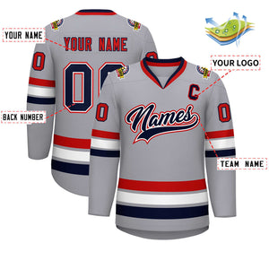 Custom Gray Navy White-Red Classic Style Hockey Jersey