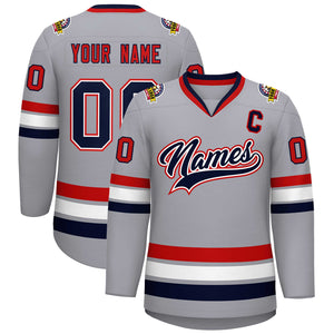 Custom Gray Navy White-Red Classic Style Hockey Jersey