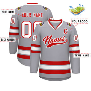 Custom Gray Red-White Classic Style Hockey Jersey