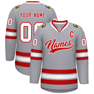 Custom Gray Red-White Classic Style Hockey Jersey