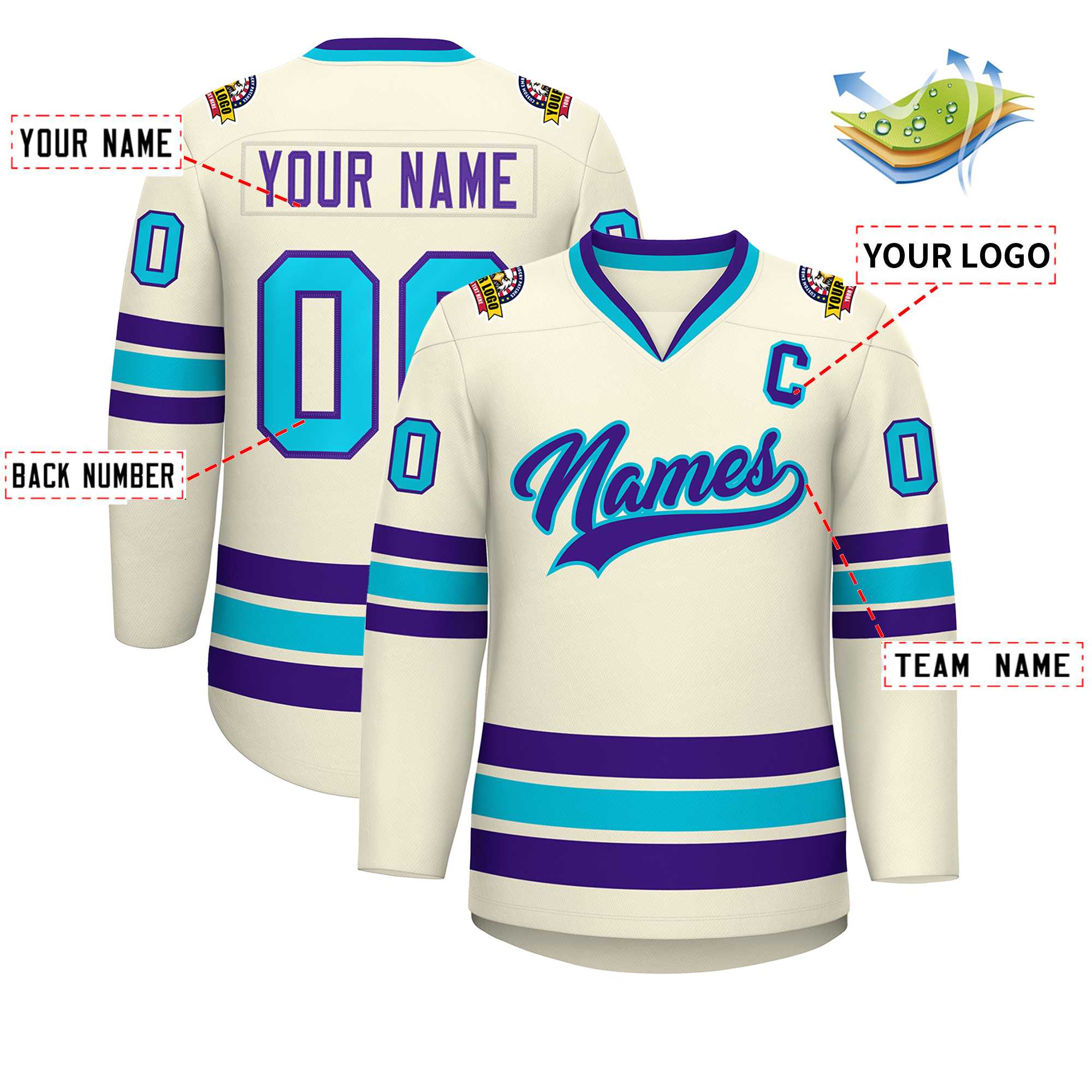 Custom Khaki Purple-Light Blue Classic Style Hockey Jersey