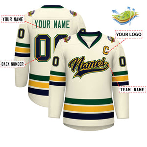 Custom Khaki Navy Gold-Green Classic Style Hockey Jersey