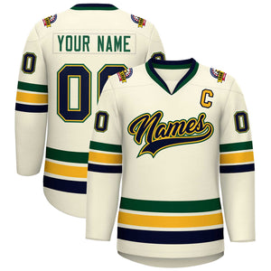 Custom Khaki Navy Gold-Green Classic Style Hockey Jersey