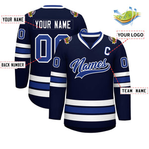 Custom Navy Royal-White Classic Style Hockey Jersey