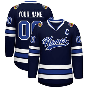 Custom Navy Royal-White Classic Style Hockey Jersey