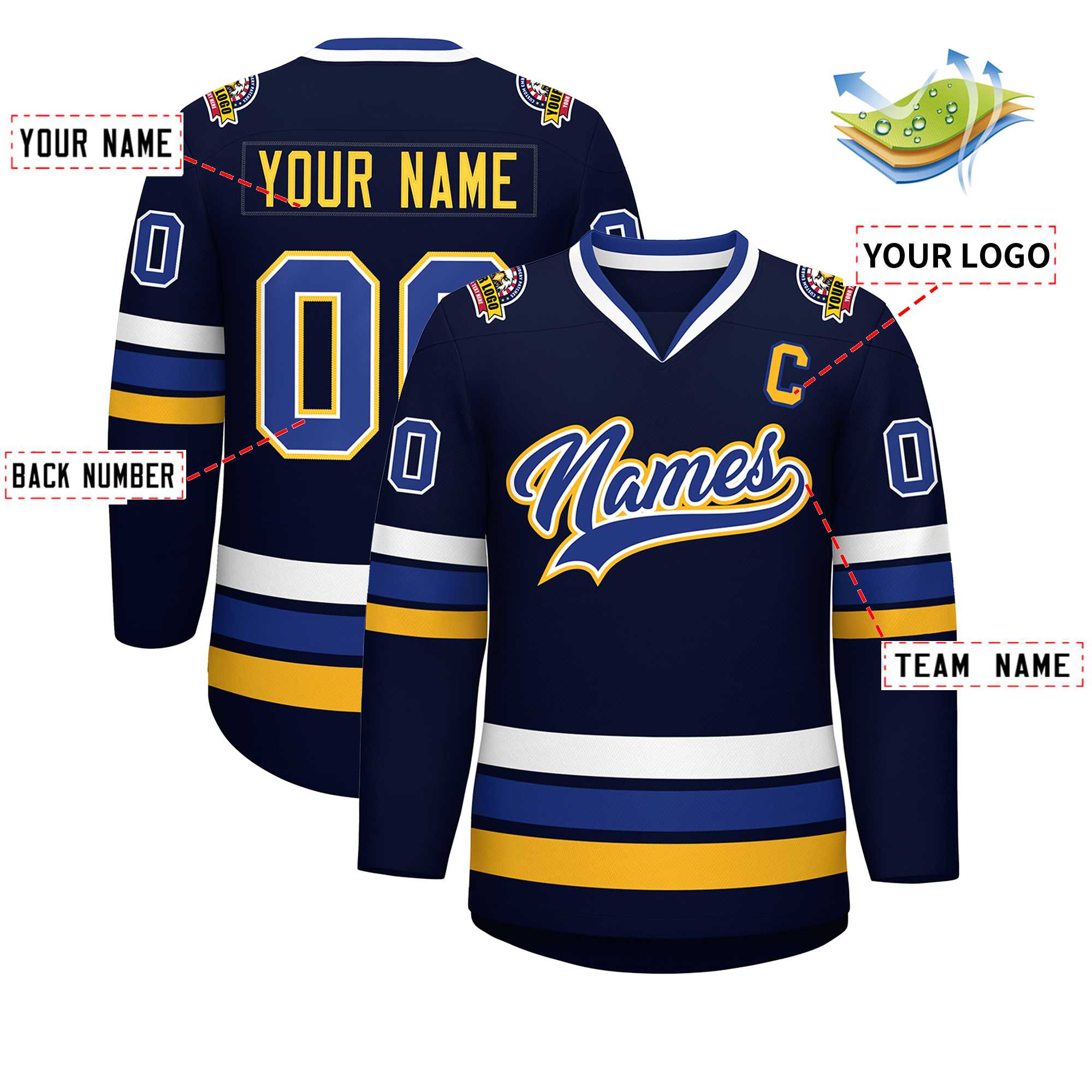 Maillot de hockey de style classique personnalisé Navy Royal White-Gold