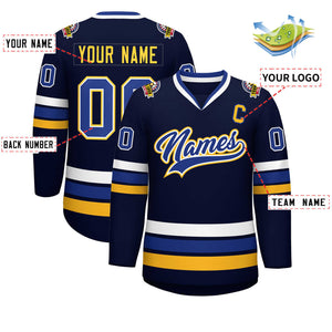 Custom Navy Royal White-Gold Classic Style Hockey Jersey