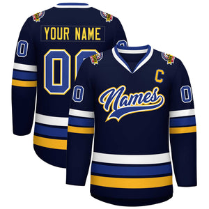 Custom Navy Royal White-Gold Classic Style Hockey Jersey