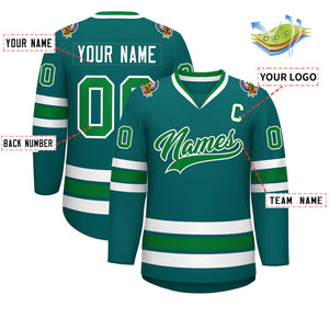 Custom Aqua Kelly Green-White Classic Style Hockey Jersey