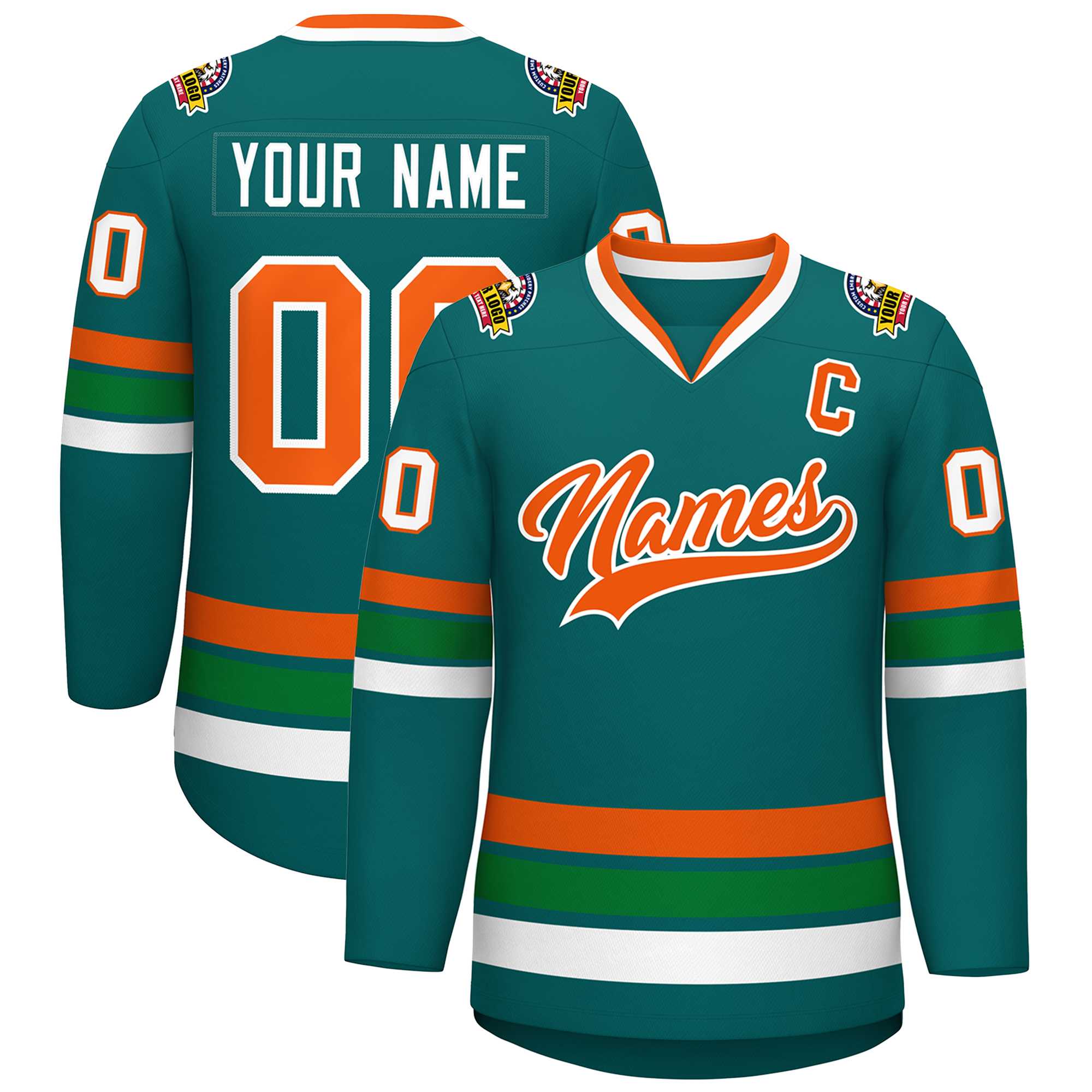 Custom Aqua Orange-White Classic Style Hockey Jersey