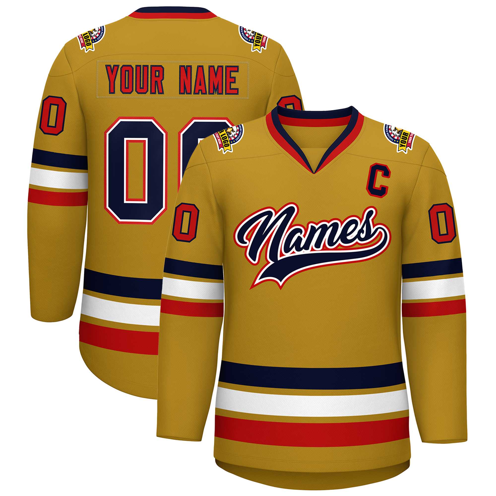 Maillot de hockey personnalisé de style classique blanc-rouge Old Gold Navy