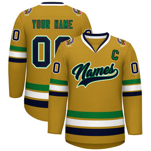 Maillot de hockey personnalisé Old Gold Navy Kelly vert-blanc, Style classique