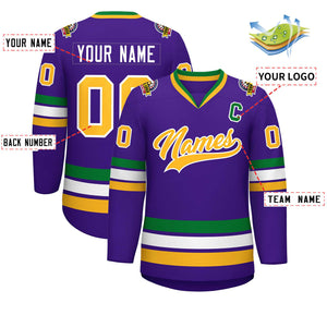 Maillot de hockey de style classique violet or-blanc personnalisé