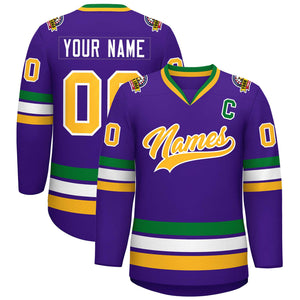 Maillot de hockey de style classique violet or-blanc personnalisé