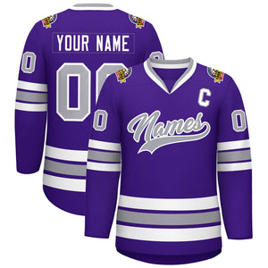 Maillot de hockey de style classique violet gris-blanc personnalisé