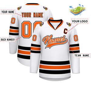 Maillot de hockey de style classique blanc orange blanc-noir personnalisé