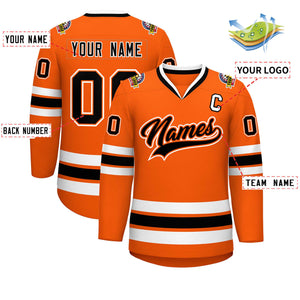 Custom Orange Black Orange-White Classic Style Hockey Jersey