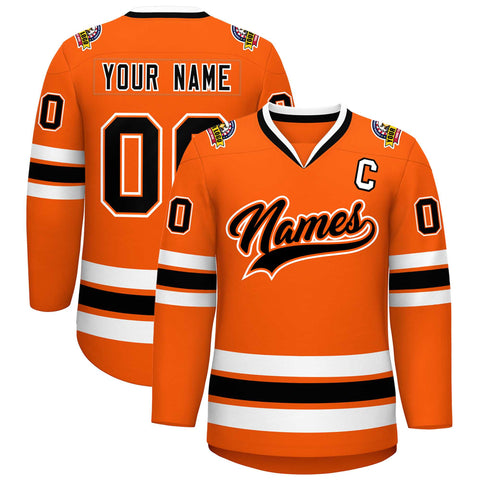 Custom Orange Black Orange-White Classic Style Hockey Jersey