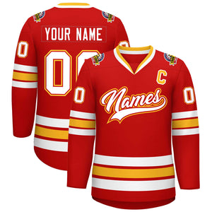 Custom Red White Red-Gold Classic Style Hockey Jersey