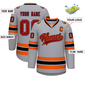 Custom Gray Crimson Orange-Black Classic Style Hockey Jersey