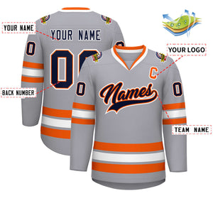 Maillot de hockey de style classique personnalisé gris marine orange-blanc