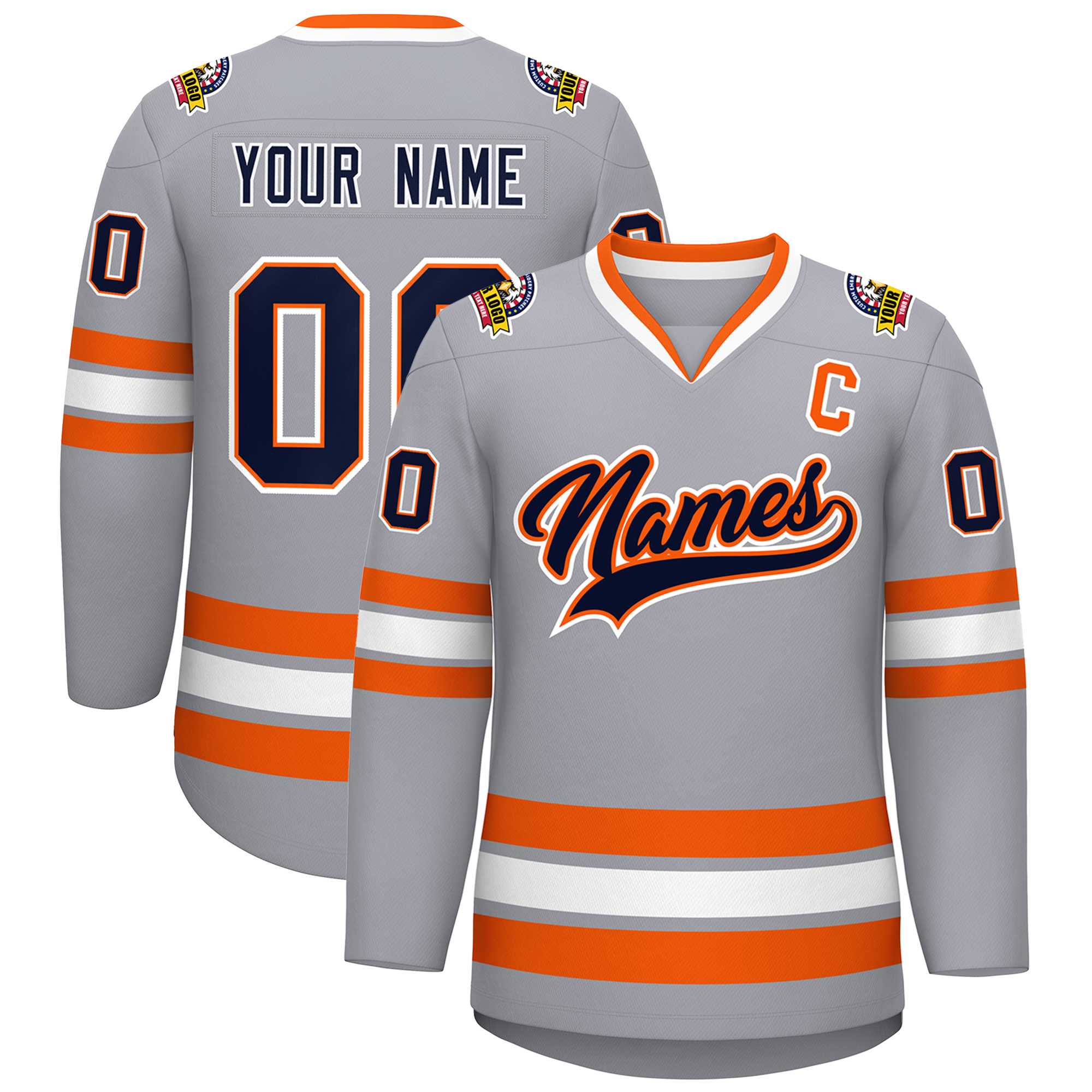 Custom Gray Navy Orange-White Classic Style Hockey Jersey