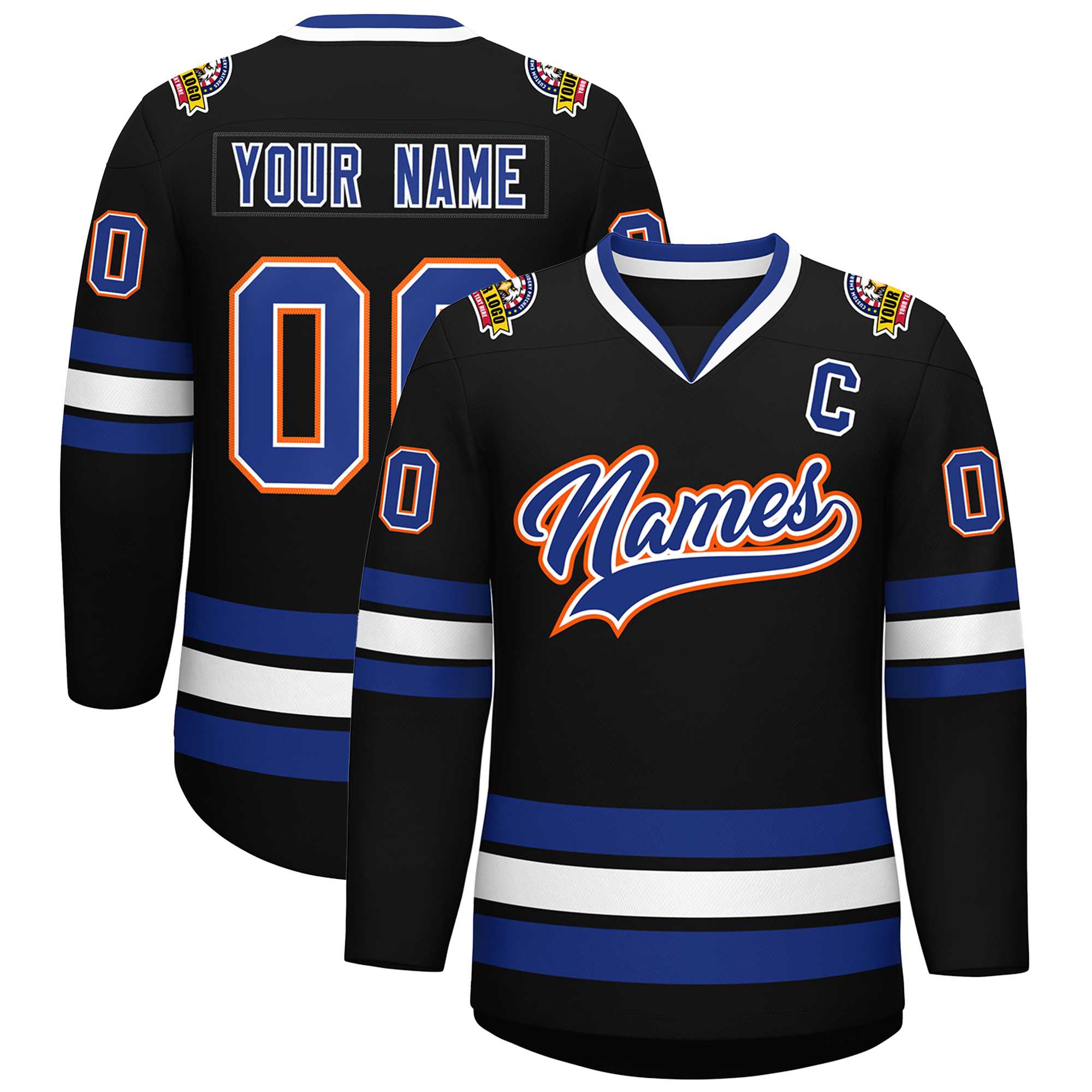 Custom Black Royal White-Orange Classic Style Hockey Jersey