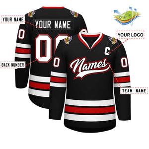 Custom Black White Black-Red Classic Style Hockey Jersey