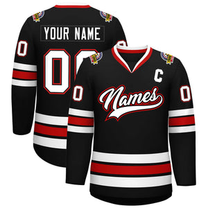 Custom Black White Black-Red Classic Style Hockey Jersey