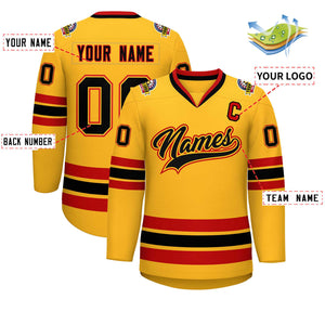 Custom Gold Black Gold-Red Classic Style Hockey Jersey