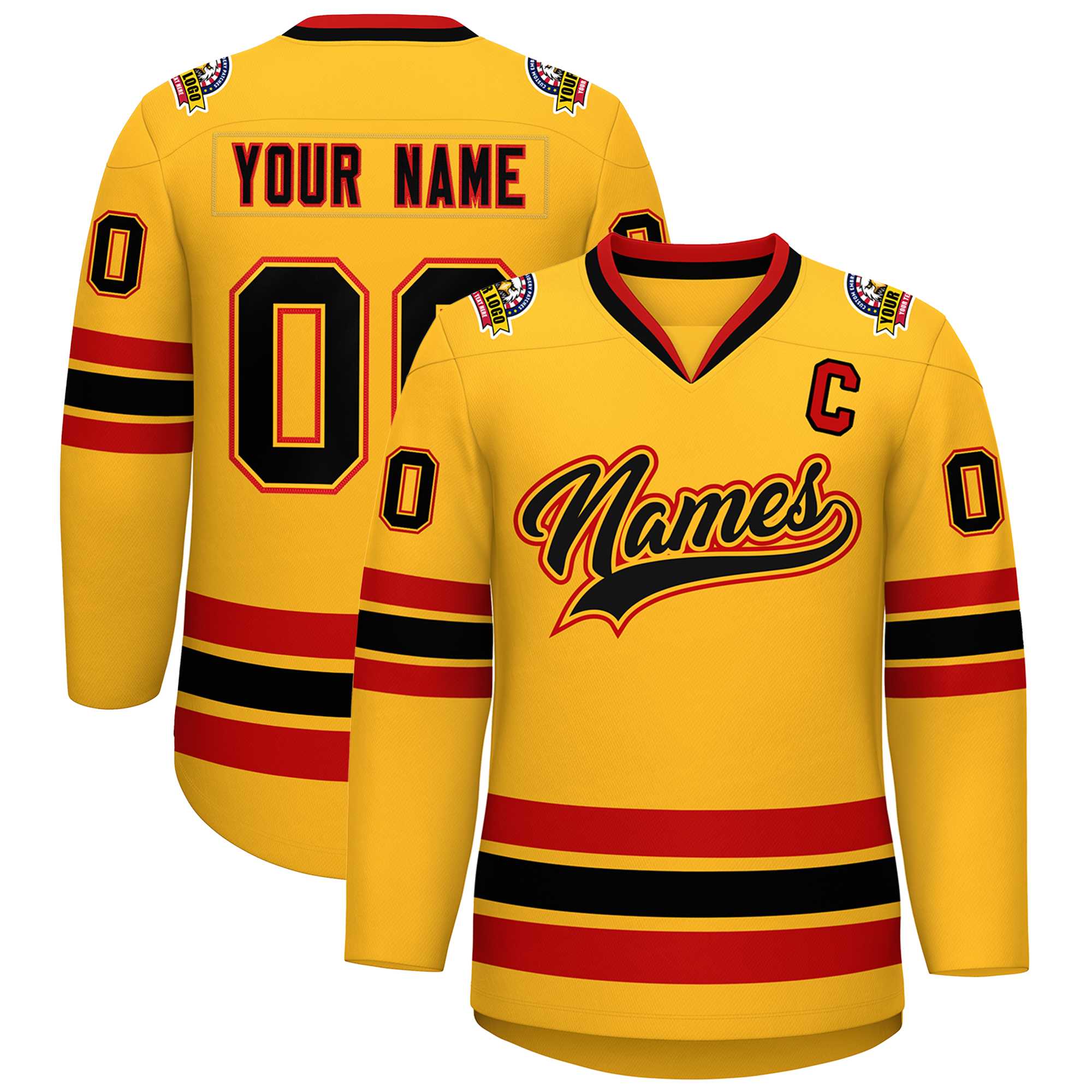 Custom Gold Black Gold-Red Classic Style Hockey Jersey