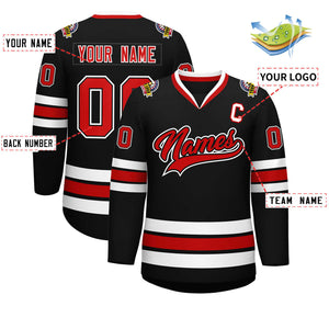 Custom Black Red Black-White Classic Style Hockey Jersey