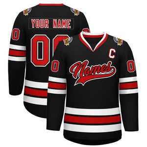 Custom Black Red Black-White Classic Style Hockey Jersey